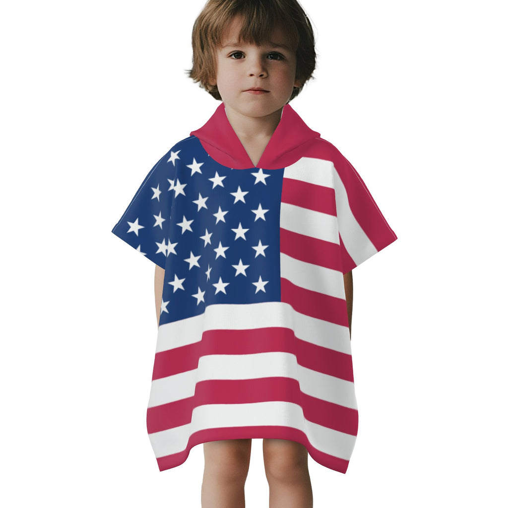All-Over USA Flag Print Kids Towel with Hood & Rabbit Ears