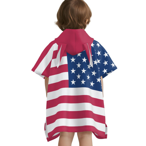 All-Over USA Flag Print Kids Towel with Hood & Rabbit Ears