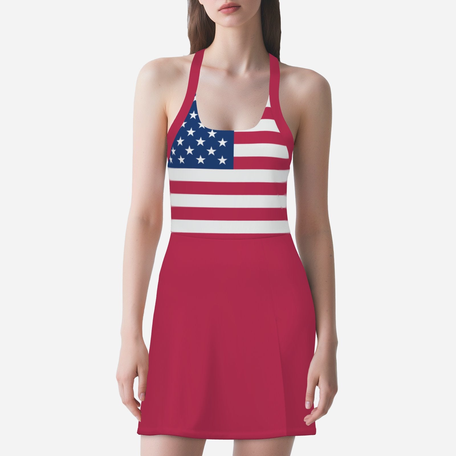 All-Over Print Women's Tennis/Golf/Workout Dress Built-In Shorts in Patriotic USA Colors