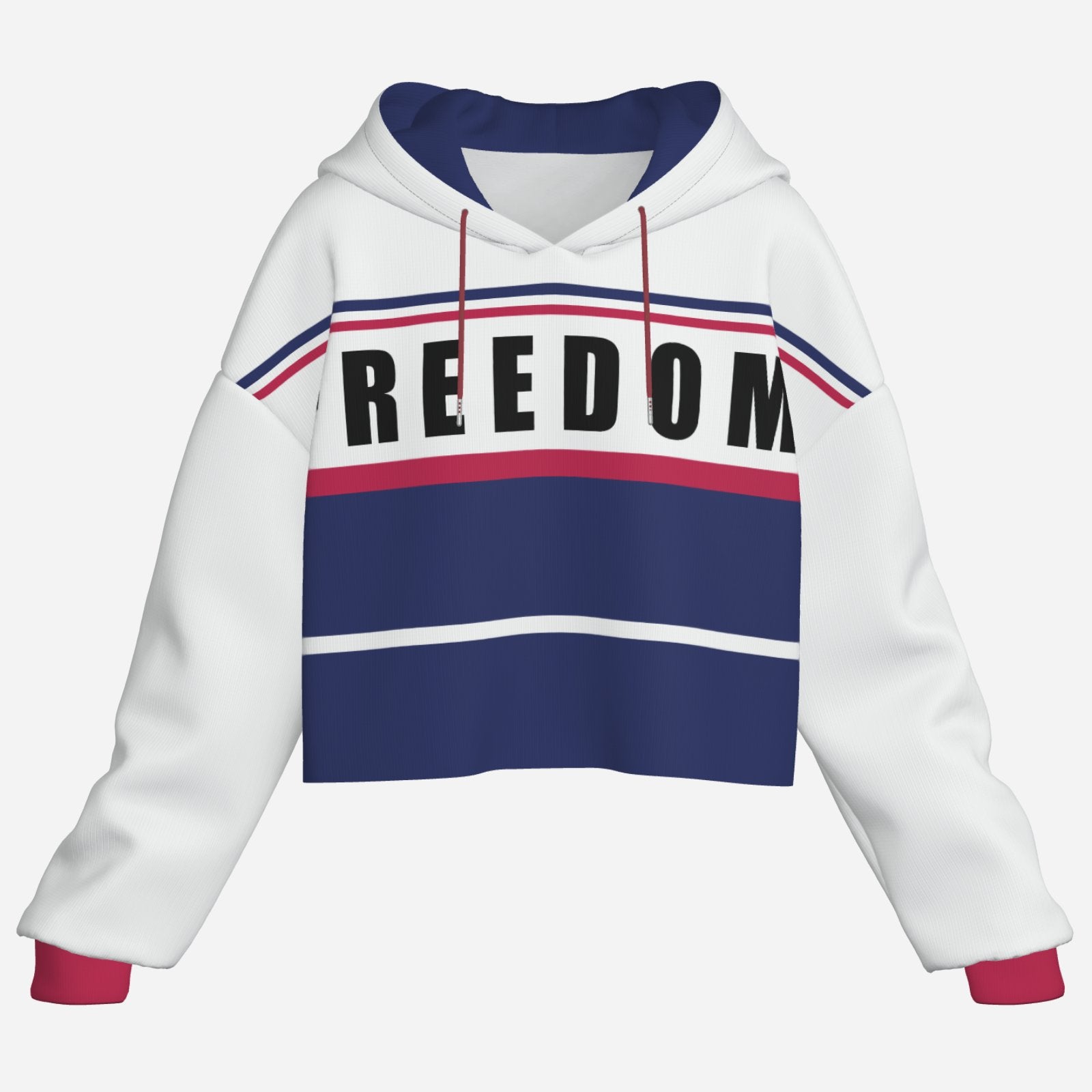 Freedom Women's Premium High-Elastic Hoodie Crop Top-Fuchsia Cap Rope