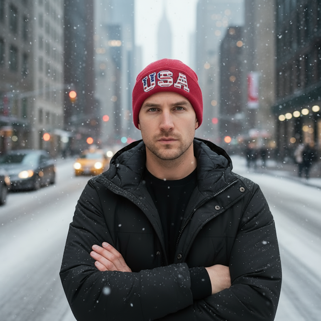 Men's Red USA Beanie Hat