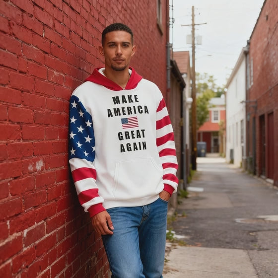 MAGA Patriotic USA All-Over Print Men's Thick Pullover Hoodie