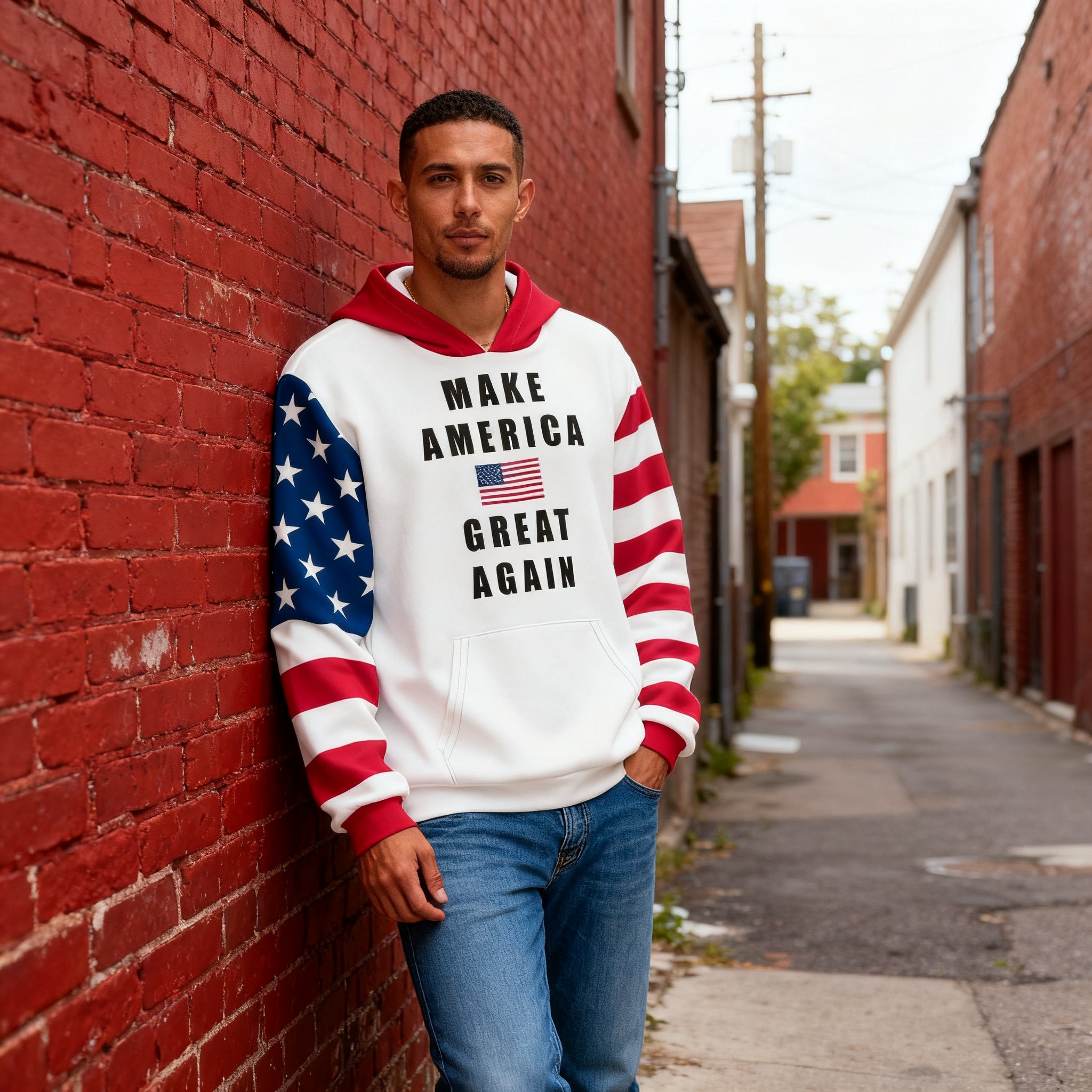 MAGA Patriotic USA All-Over Print Men's Thick Pullover Hoodie