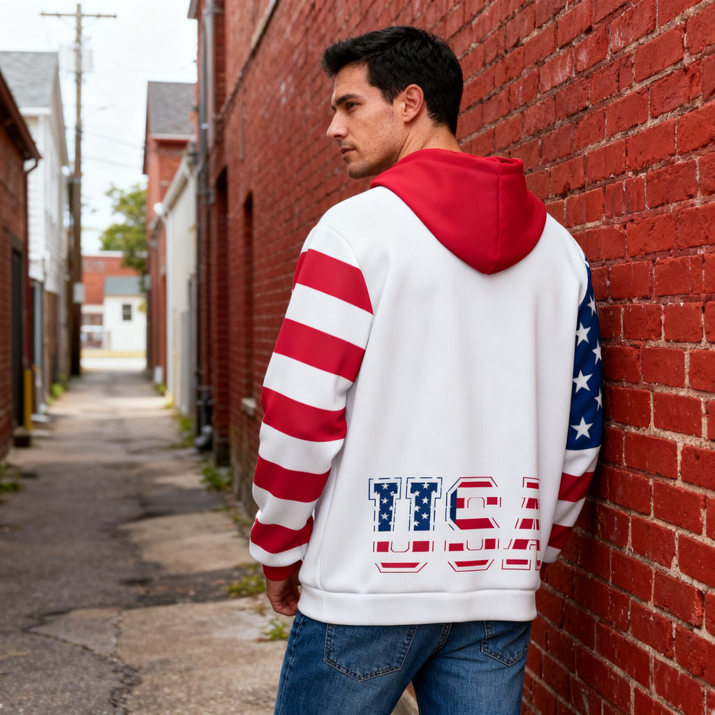 MAGA Patriotic USA All-Over Print Men's Thick Pullover Hoodie